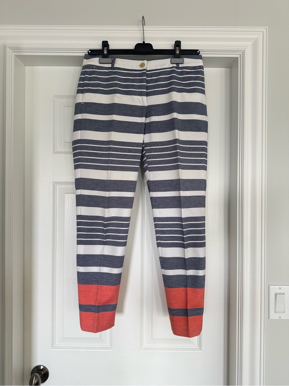 Michael Kors Navy, White & Coral Striped Chinos